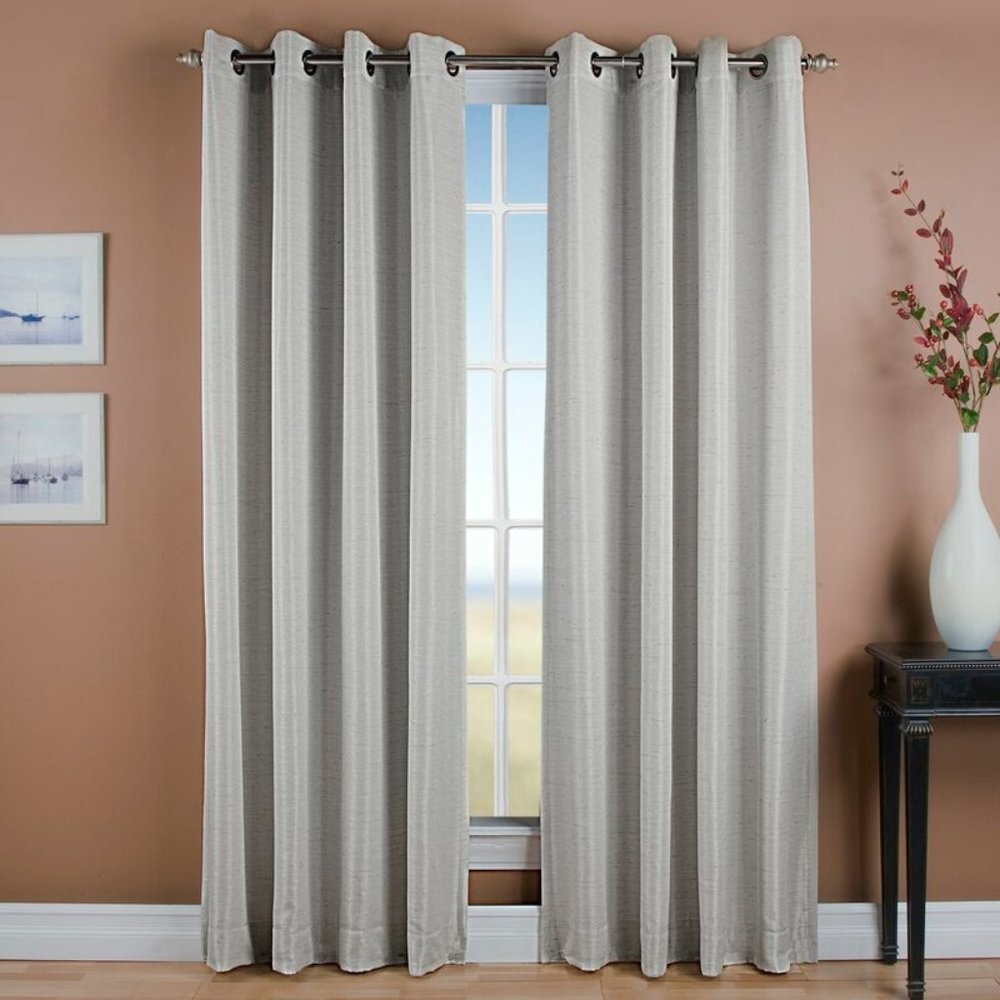 BEACHCREST HOME Gleason Grasscloth Curtain Panel Ash Tan Beige 54 x 96 NEW NIP